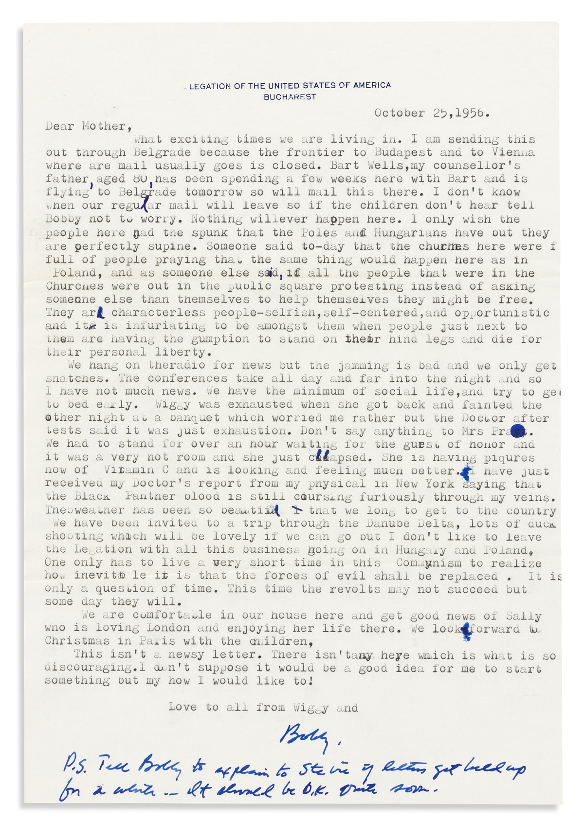 (DIPLOMACY.) Family letters of Ambassador Robert H. Thayer during the Cold War.